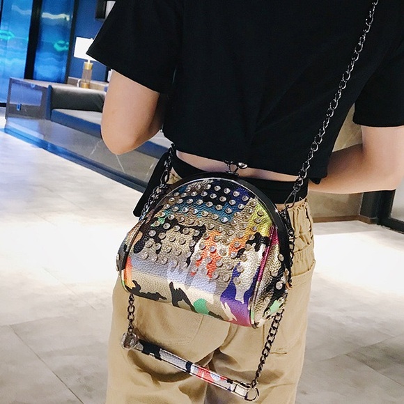 Lady Chic Rhinestones Kiss Lock PU Leather Chain Shoulder/Crossbody Bag - Picture 6 of 8